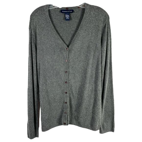 Preston & York Large Cardigan Sweater Gray Angora Silk Knit V Neck Button Up 506 - Picture 1 of 5